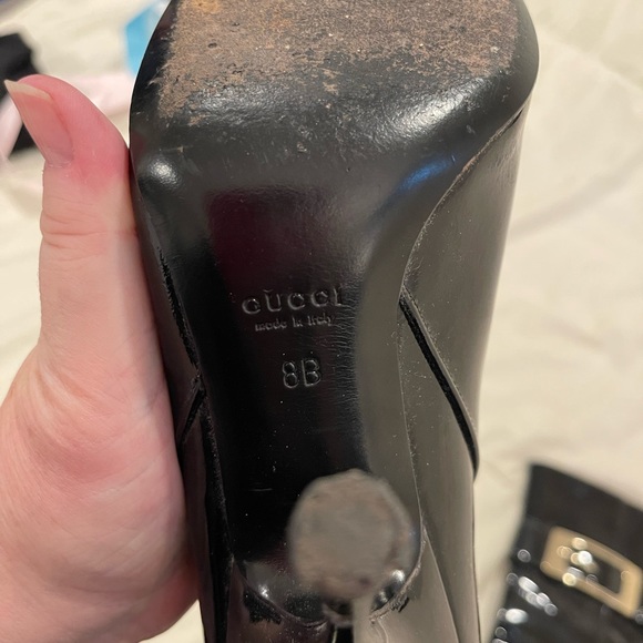 GUCCI Patent Leather VERNICE DIAMOND Silver Buckle Black ANKLE BOOTS! - Picture 12 of 14